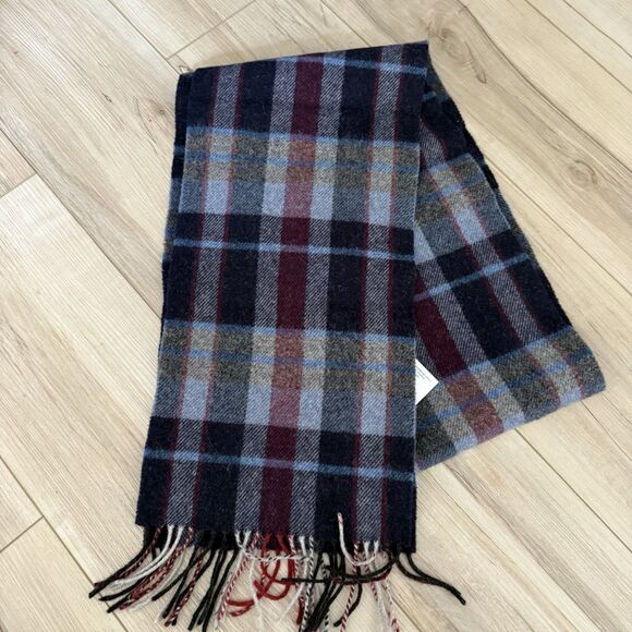 NWT John Hanly 100% Lambswool  Scarf Ireland Fringe Blue Plaid Ireland - Picture 4 of 6